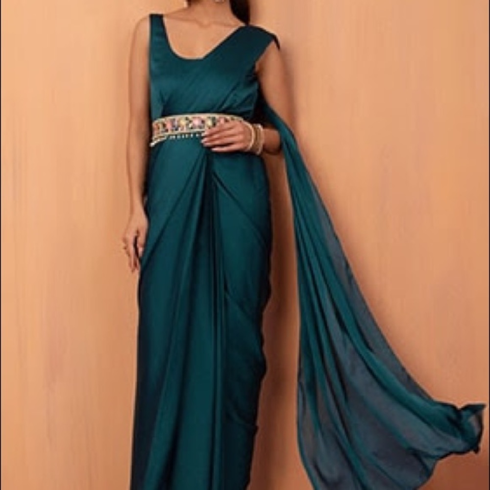 Teal Pre-draped Saree